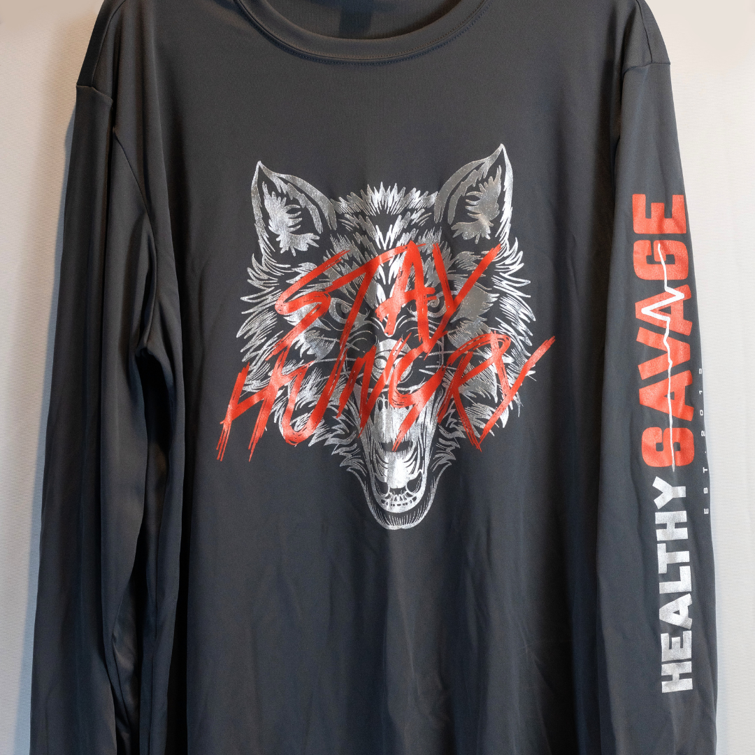Stay Hungry Long Sleeve Shirt - Grey & Red